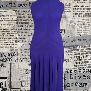 Vintage 90s tadashi purple halter neck maxi dress with pleated skirt womens sz 6